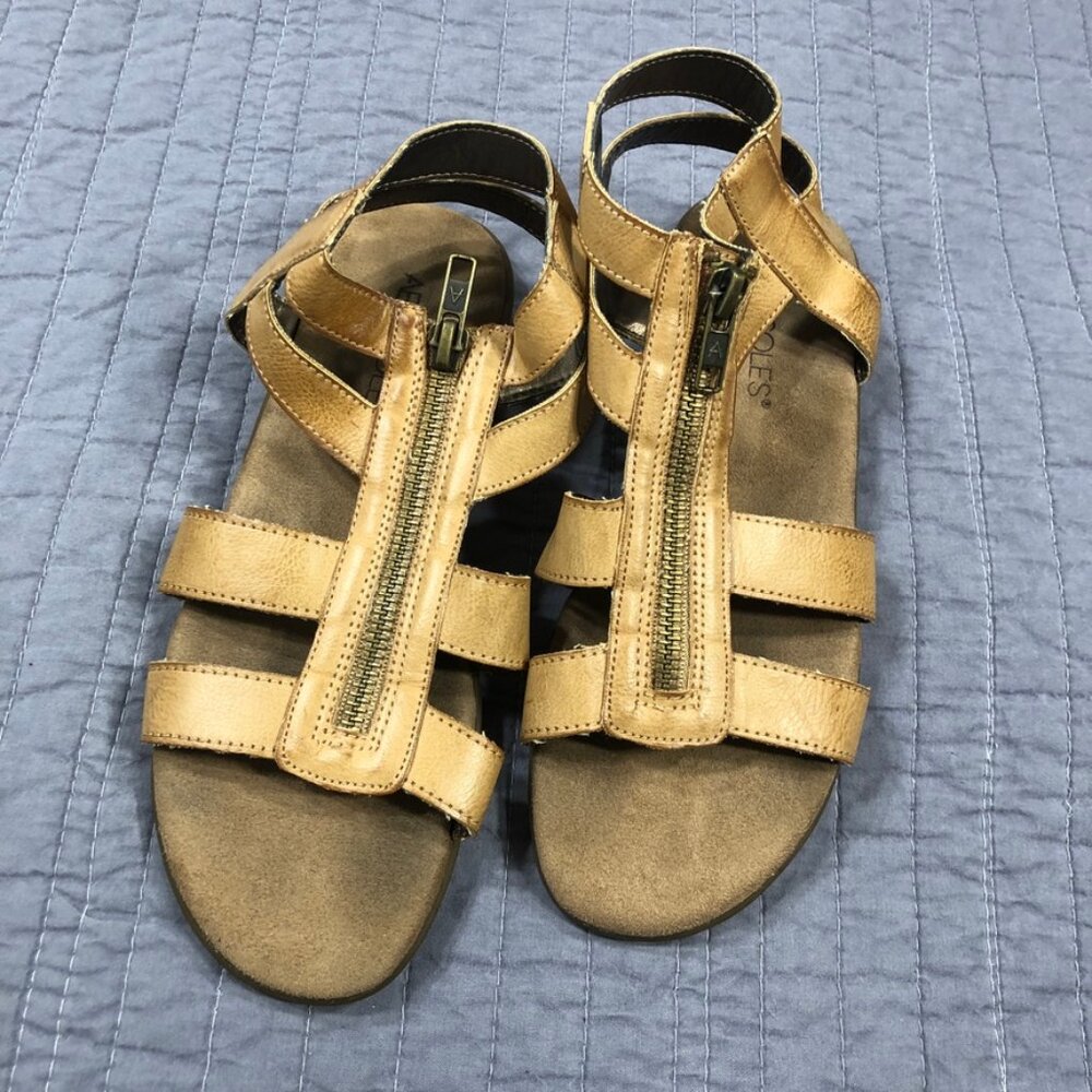 4/$15 Aerosoles Sandals Women 6 Brown Vegan Leather Zipper